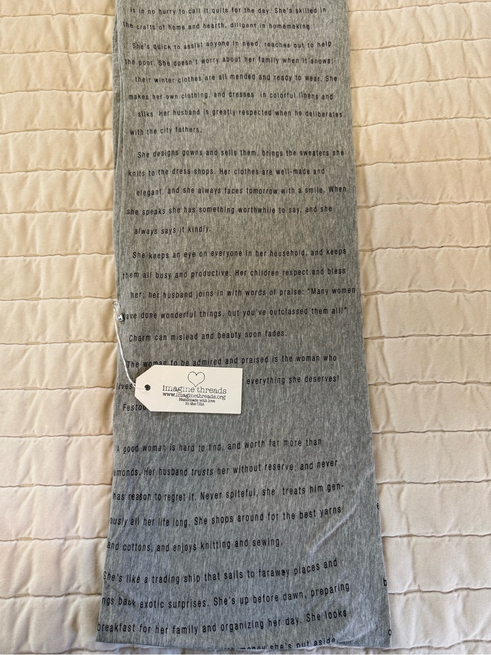 Women’s Handmade Light Gray Scripture Text-Print Infinity Scarf - Picture 3 of 9